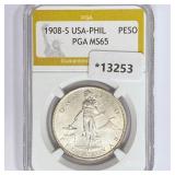 1908-S USA-Phil One Peso PGA MS65 1908-S USA-Phil One Peso PGA MS65