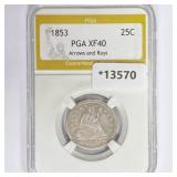 1853 Seated Liberty Quarter PGA XF40 Arrows & 1853 Seated Liberty Quarter PGA XF40 Arrows &