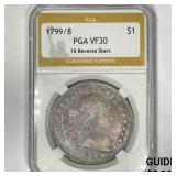 1799/8 Draped Bust Dollar PGA VF30 15 Rev Stars 1799/8 Draped Bust Dollar PGA VF30 15 Rev Stars