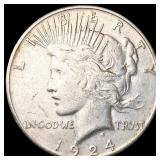 1924-S Silver Peace Dollar ABOUT UNCIRCULATED 1924-S Silver Peace Dollar ABOUT UNCIRCULATED