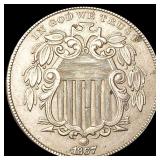 1867 No Rays Shield Nickel CLOSELY UNCIRCULATED 1867 No Rays Shield Nickel CLOSELY UNCIRCULATED