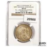 1892 CS 2 Kroner Denmark NGC MS64 50th Wed. Ann 1892 CS 2 Kroner Denmark NGC MS64 50th Wed. Ann