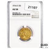 1916-S $5 Gold Half Eagle NGC AU58 1916-S $5 Gold Half Eagle NGC AU58