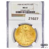 1908 $20 Gold Double Eagle NGC MS61 1908 $20 Gold Double Eagle NGC MS61