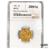 1861 $5 Gold Half Eagle NGC AU53 Rive d'Or Coll 1861 $5 Gold Half Eagle NGC AU53 Rive d'Or Coll