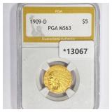 1909-D $5 Gold Half Eagle PGA MS63 1909-D $5 Gold Half Eagle PGA MS63