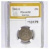 1842-O Seated Liberty Quarter PGA AU50 Sm. Date 1842-O Seated Liberty Quarter PGA AU50 Sm. Date