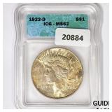 1922-D Silver Peace Dollar ICG MS62 1922-D Silver Peace Dollar ICG MS62