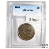 1853 Large Cent ICG EF40 1853 Large Cent ICG EF40