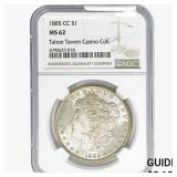 1885-CC Morgan Silver Dollar NGC MS62 Tahoe Tavern