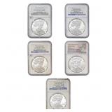 [5 Coins] 1997-2015 US Silver Eagle Lot NGC MS/PF6