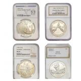 [4 Coins] 1988-1999 US Commem. Silver Dollars NGC/