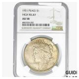 1921 Silver Peace Dollar NGC AU58 HR