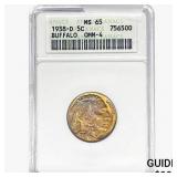 1938-D Buffalo Nickel ANACS MS65 OMM-4