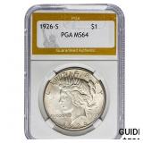 1926-S Silver Peace Dollar PGA MS64