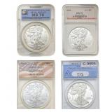 [4 Coins] 1987-2010 Graded UNC/PF US Silver Eagle