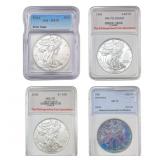 [4 Coins] 1989-2015 Graded UNC/PF US Silver Eagle