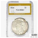 1934 Silver Peace Dollar PGA MS66+