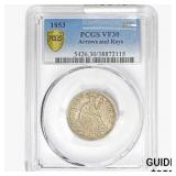 1853 Seated Liberty Quarter PCGS VF30 Arrws & Rays