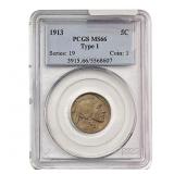 1913 T1 Buffalo Nickel PCGS MS66