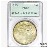 1925 Silver Peace Dollar PCGS MS63