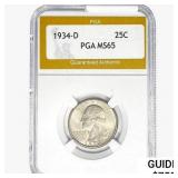 1934-D Washington Silver Quarter PGA MS65