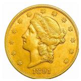1891-S $20 Gold Double Eagle CHOICE AU