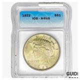 1922 Silver Peace Dollar ICG MS65