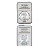 [2 Coins] 2005-2013-W US Silver Eagle Lot NGC PF70