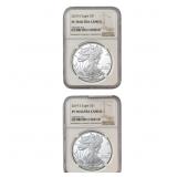 [2 Coins] 2019-S US Silver Eagle Lot NGC PF70 DCAM