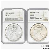 [2]1990-1991 Silver Eagle NGC MS69