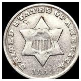 1851-O Silver Three Cent LIGHTLY CIRCULATED