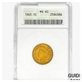 1863 Indian Head Cent ANACS MS60