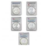 [5 Coins] 2011-2017 US Silver Eagle Lot PCGS MS/PR