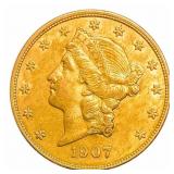 1907-D $20 Gold Double Eagle CLOSELY UNCIRCULATED