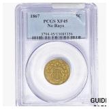1867 Shield Nickel PCGS XF45 No Rays