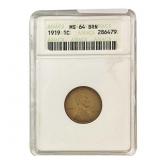 1919 Wheat Cent ANACS MS64 BN