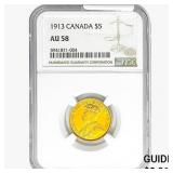 1913 0.242oz Gold Canada $5 NGC AU58