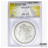1921-D Morgan Silver Dollar ANACS MS63