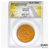 1951 Great Britain One Penny ANACS MS64 RED