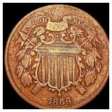 1866 Two Cent Piece NEARLY UNCIRCULATED