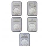 [5 Coins] 1996-2002 US Silver Eagle Lot NGC MS69
