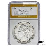 1891-CC Morgan Silver Dollar PGA MS62+ Spit Eagle