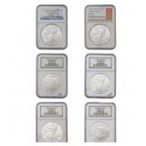 [6 Coins] 2000-2023 US Silver Eagle Lot NGC MS69/7