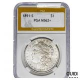 1891-S Morgan Silver Dollar PGA MS62+