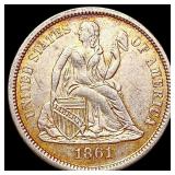 1861 Seated Liberty Dime CHOICE AU