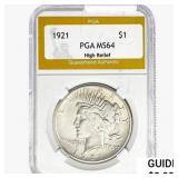1921 Silver Peace Dollar PGA MS64 High Relief
