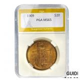 1909 $20 Saint-Gaudens PGA MS65