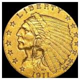 1911 Indian Head $2.50 Quarter Eagle CLOSELY UNCIR