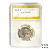 1936-S Washington Quarter PGA MS64